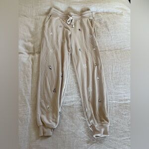 Beige Jogger Pants with Embroidered Details